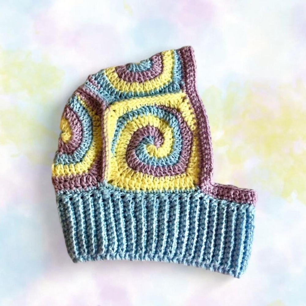 crochet light blue, lavender purple, and yellow granny square balaclava HANDMADE - Picture 2 of 7